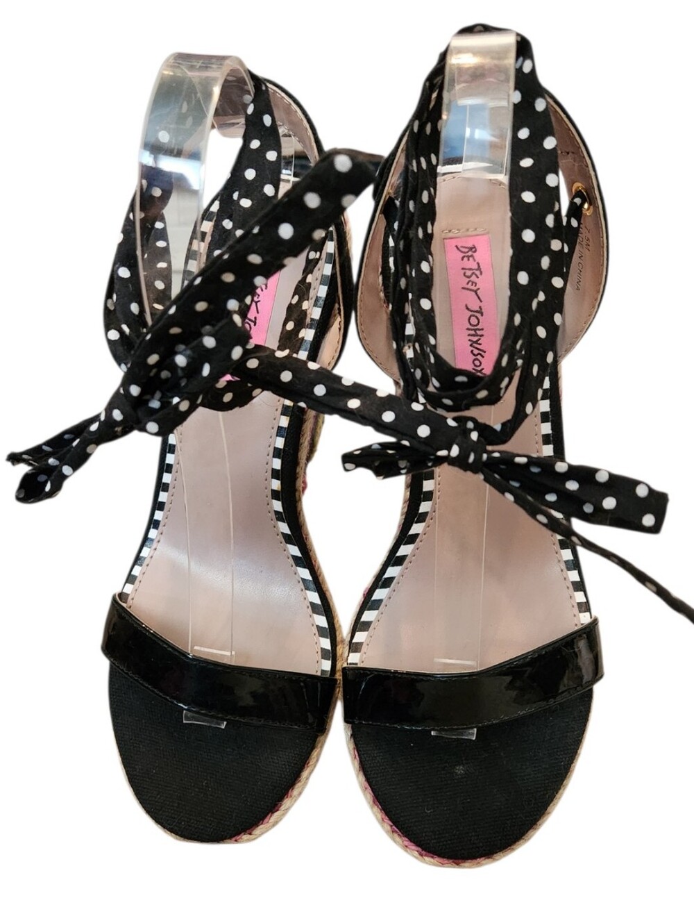 Betsey Johnson Pima Polka Dot Rainbow Wedge Espadrille Sandal Size 7.5 Retro - Picture 2 of 8